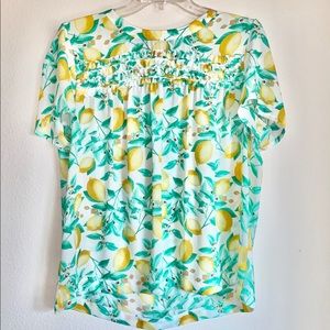 Elle Lemon Print Short Sleeve Ruffle Top